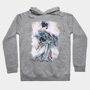 Beautiful Geisha in Kimono watercolor portrait / Vintage japanese Hokusai art style Hoodie